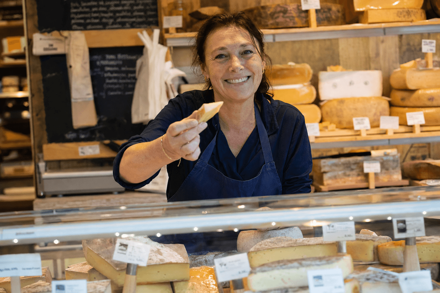 Fromager découpant une meule au fil