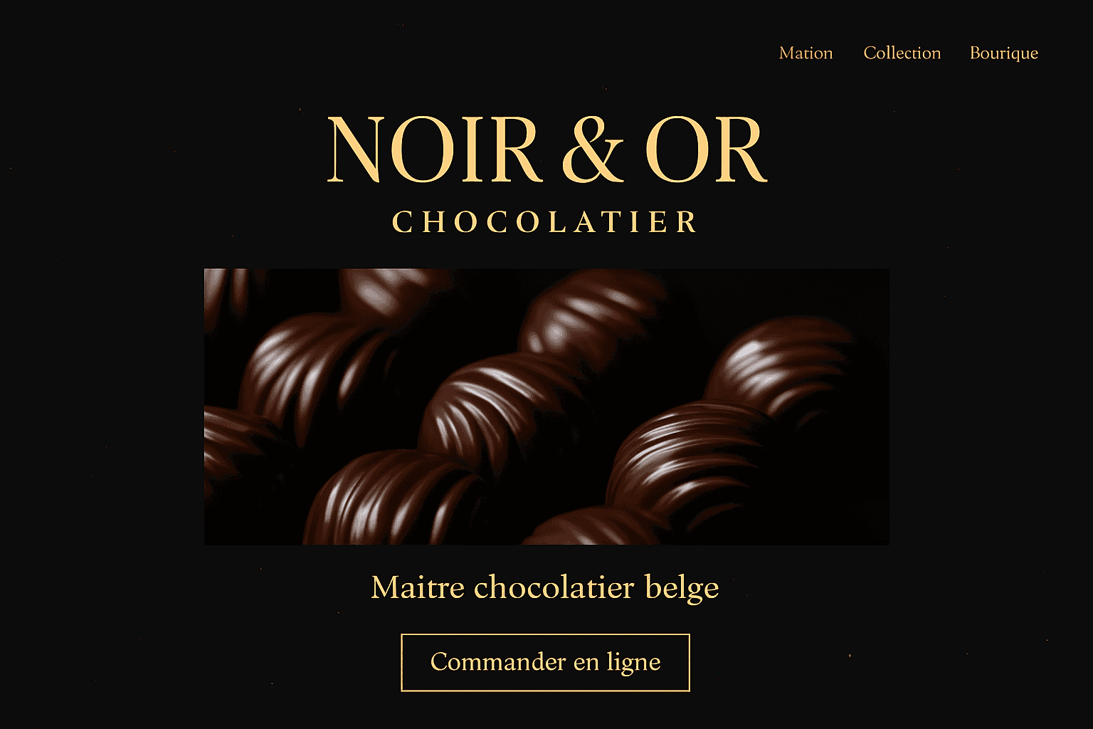 Aperçu d'un site vitrine de chocolaterie avec bouton « Commander en ligne »