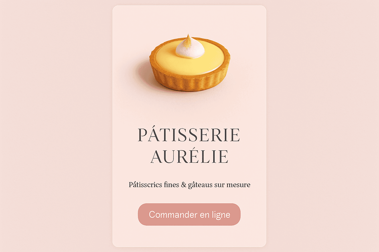 Aperçu d'un site vitrine de pâtisserie avec bouton « Commander en ligne »