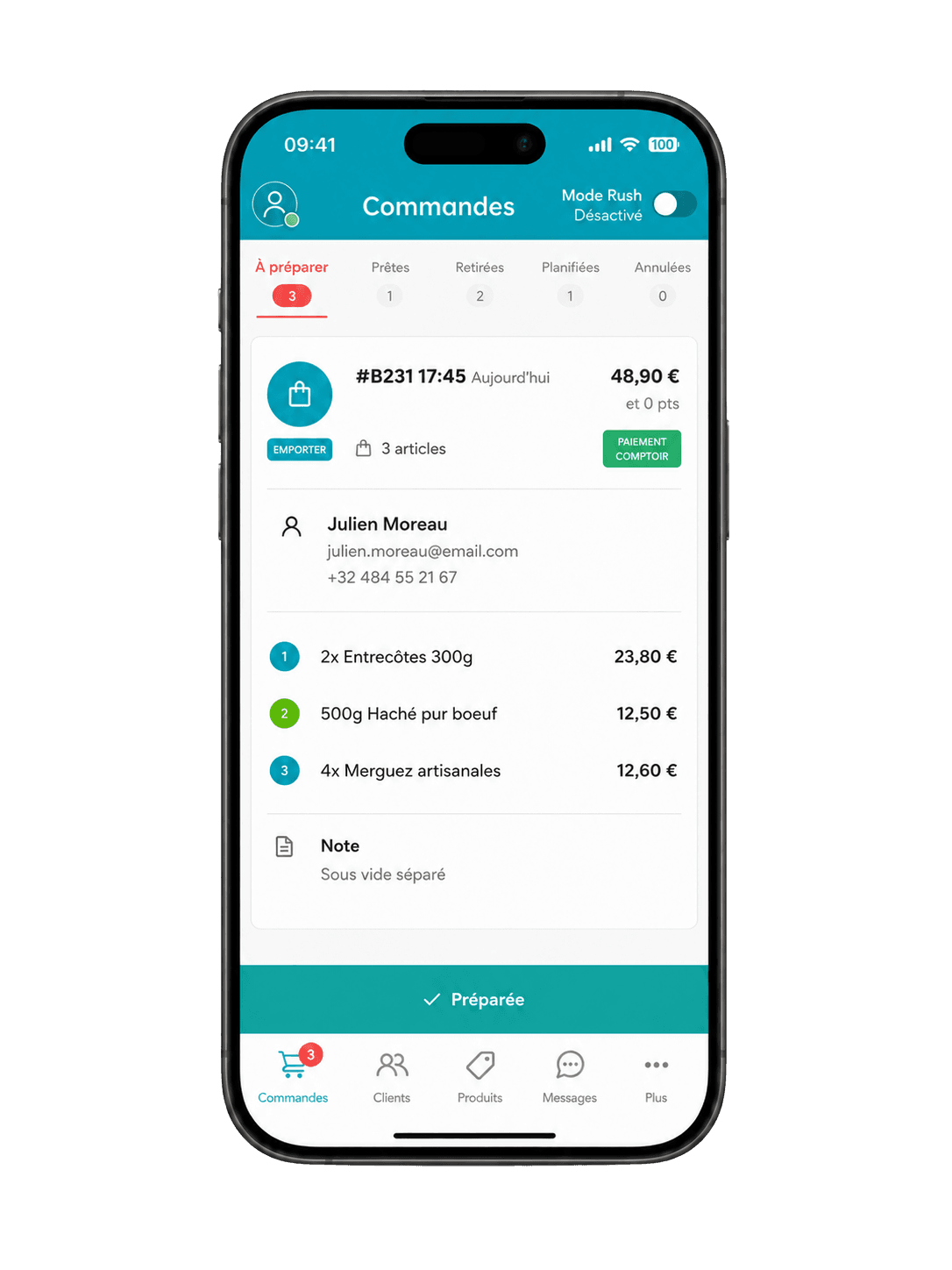 Digicommerce Manager sur iPhone — commandes boucher en temps réel