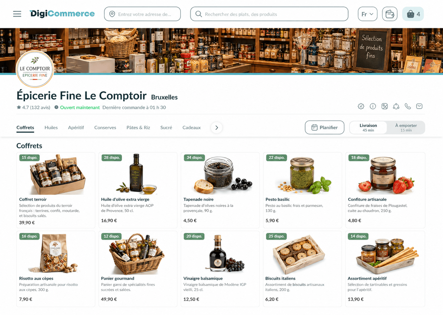 Aperçu type d'une boutique en ligne épicerie fine (maquette)