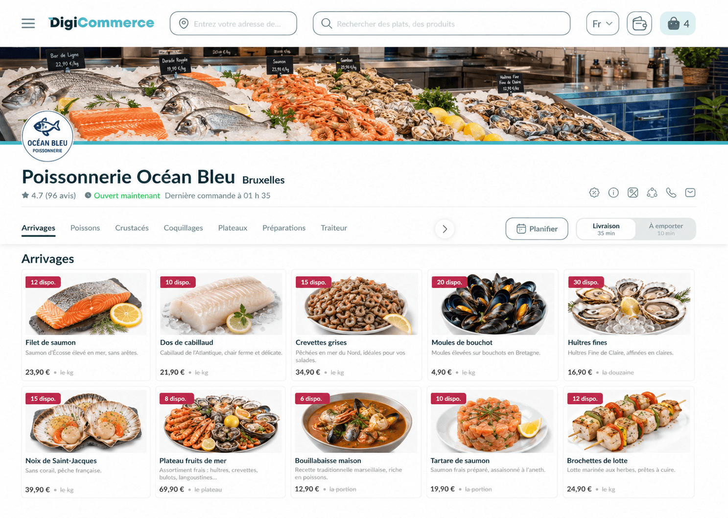 Aperçu type d'une boutique en ligne poissonnier (maquette)